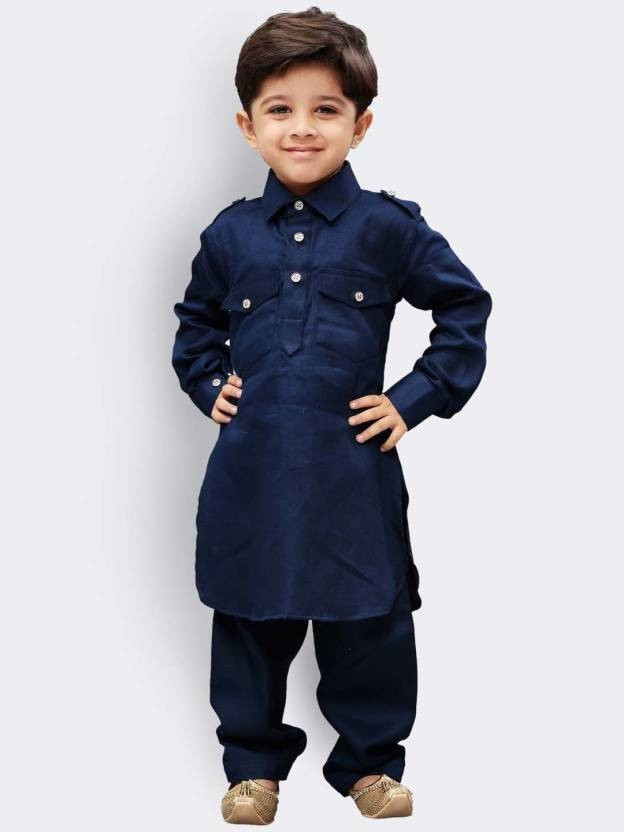 Boys Festive & Party, Wedding Pathani Suit Set  (Dark Blue Pack of 1)