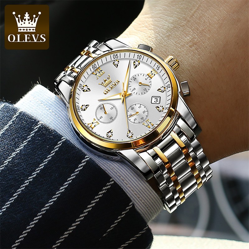 OLEVS 2858 Fashion Chronograph Quartz Watch for Men Stainless Steel Business Mens Watches Top Brand Luxury Waterproof Men Wristwatch