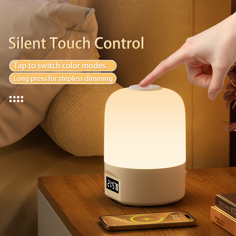 Touch Rechargeable LED Night Lamp with Clock | 3 Color Bedside Light for Baby