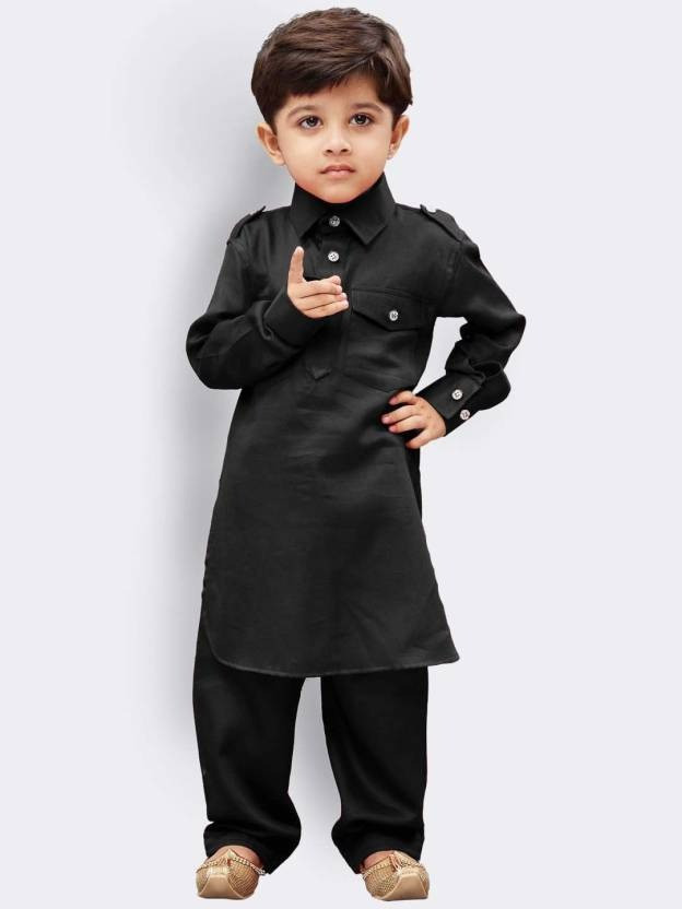 Boys Festive & Party, Wedding Pathani Suit Set  (Black Pack of 1)