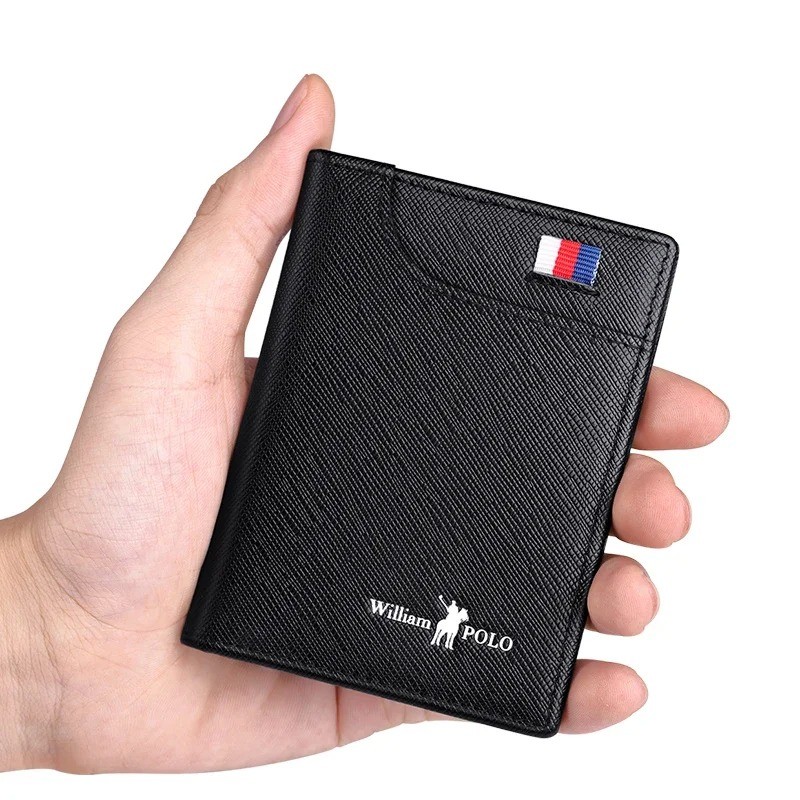 Men’s Leather Vertical Card Holder – Ultra-Thin Business Card & Driver’s License Short Wallet