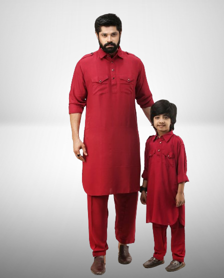 Boys Festive & Party, Wedding Pathani Suit Set( Red Cloor)