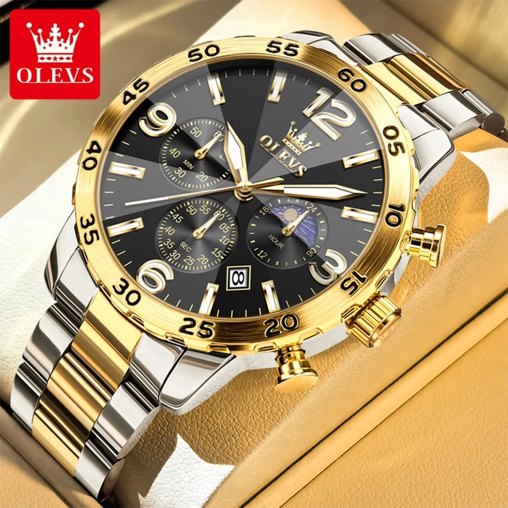 OLEVS 3678 Luxury Men Quartz Watch Moonphase Waterproof