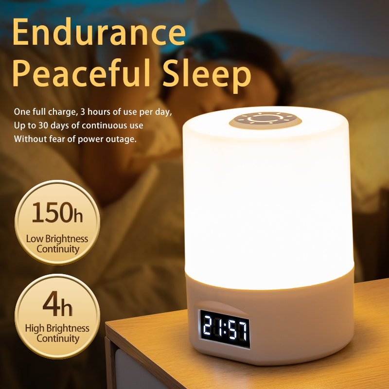 Touch Control LED Night Light with Clock Table Bedside Lamp