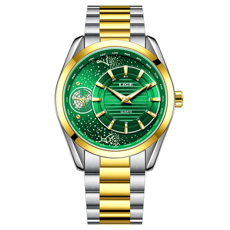 LIGE 89262 Green Original Design Quartz Men's Fashion Luxury Watch