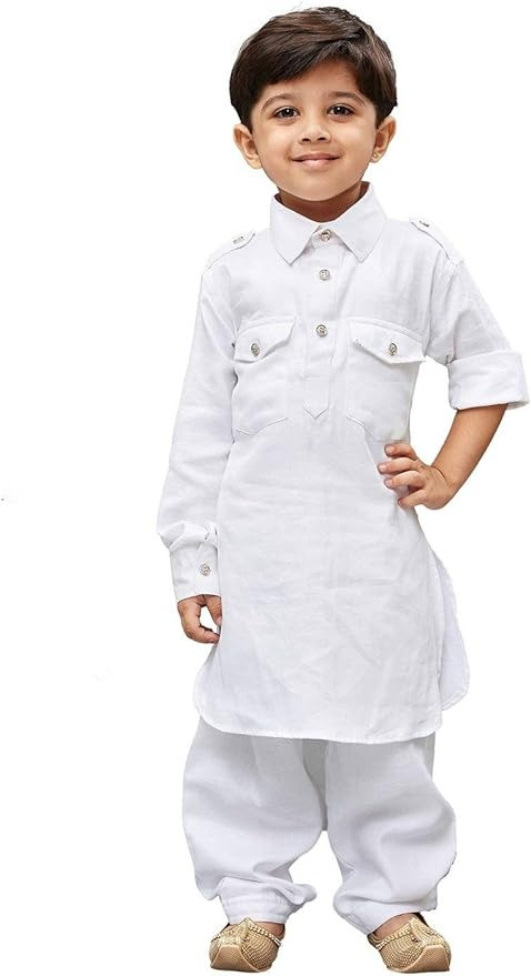 Vastramay Kids Solid Kurta Sets Whait